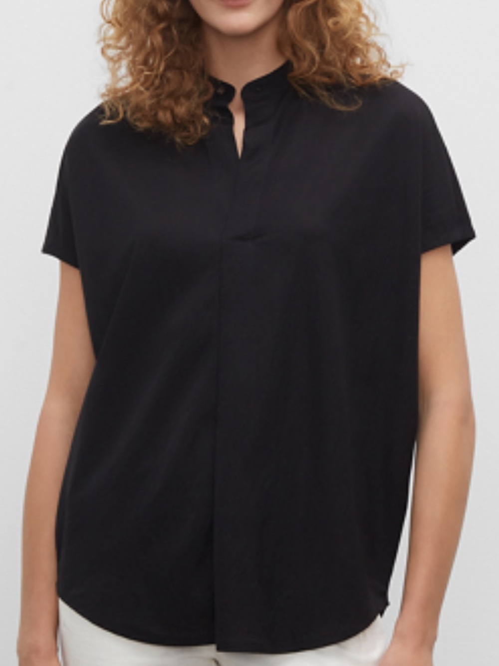 Club Monaco Dark Navy Short-Sleeve Stand Collar Blouse Size Large